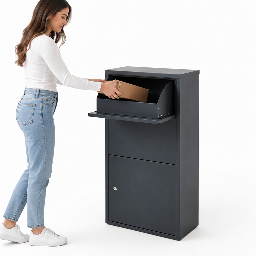 Large Personalised Lockable Parcel Post Box | Freestanding Secure Delivery Box | Anthracite Grey