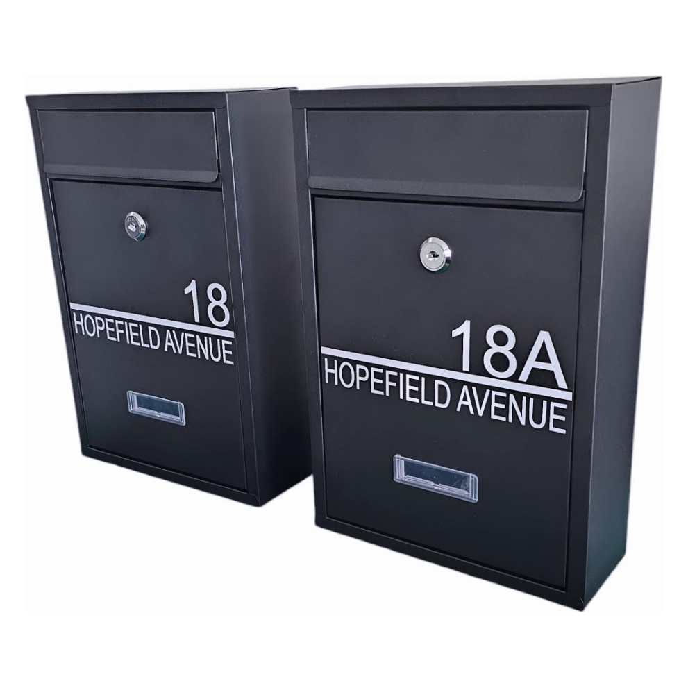 Personalised Black Steel Wall Mounted Post Box