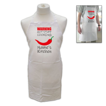 Personalised White Adult Apron, Hot Stuff - Name's Kitchen Image 1