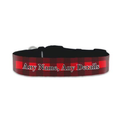 Personalised Small Dog Collar with Red Tartan Background Image 2