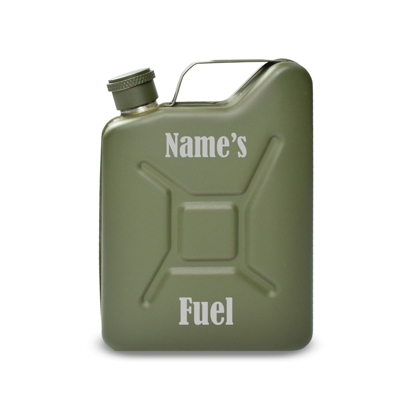 Engraved Green Jerry Can Hip Flask with Fuel Design Image 1