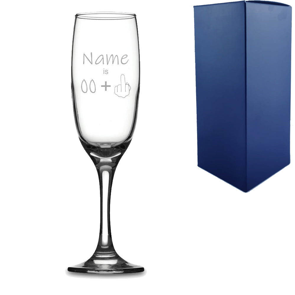 Engraved Funny Champagne Flute with Name Age +1 Design Image 1