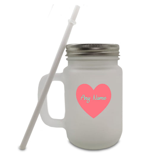 Colour Printed Frosted Mason Jar with Name in Heart Design Image 1