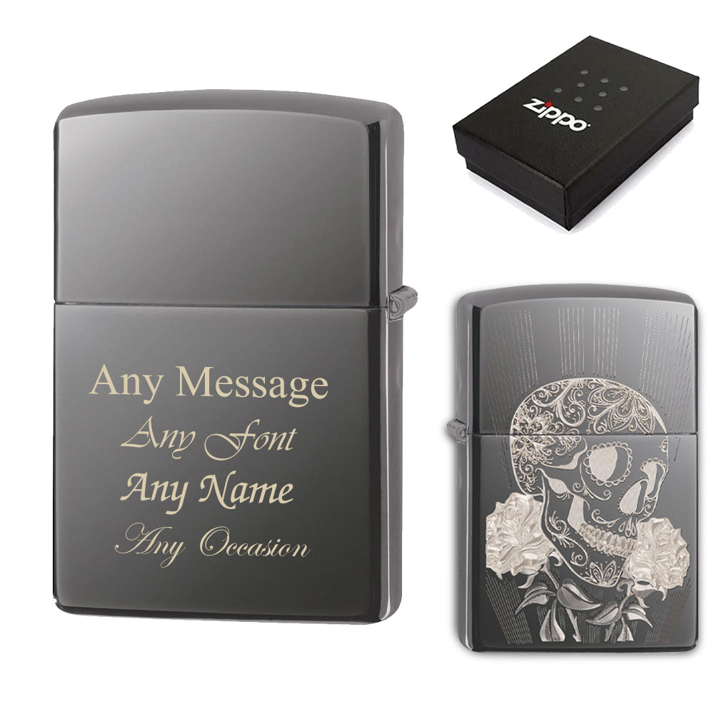 Engraved Fancy Skull Official Zippo Windproof Lighter Image 1