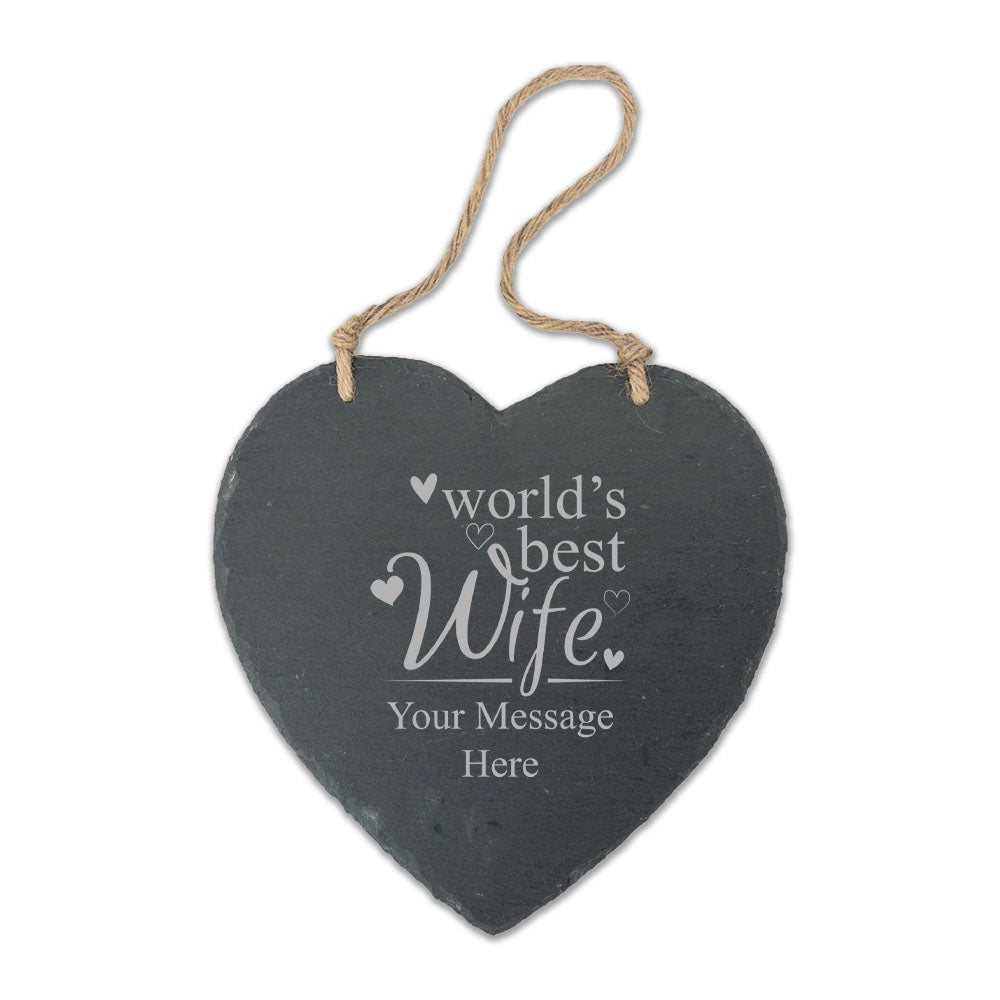 Engraved Hanging Heart Slate with World's Best Wife Design Image 2