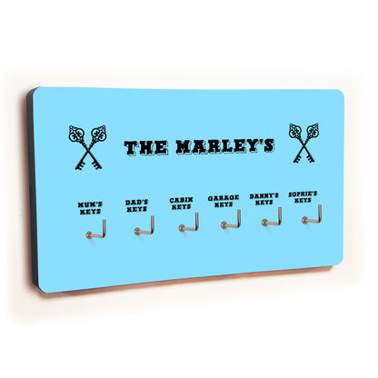 Personalised Novelty Blue 6 hook key holder - Cross keys Image 2