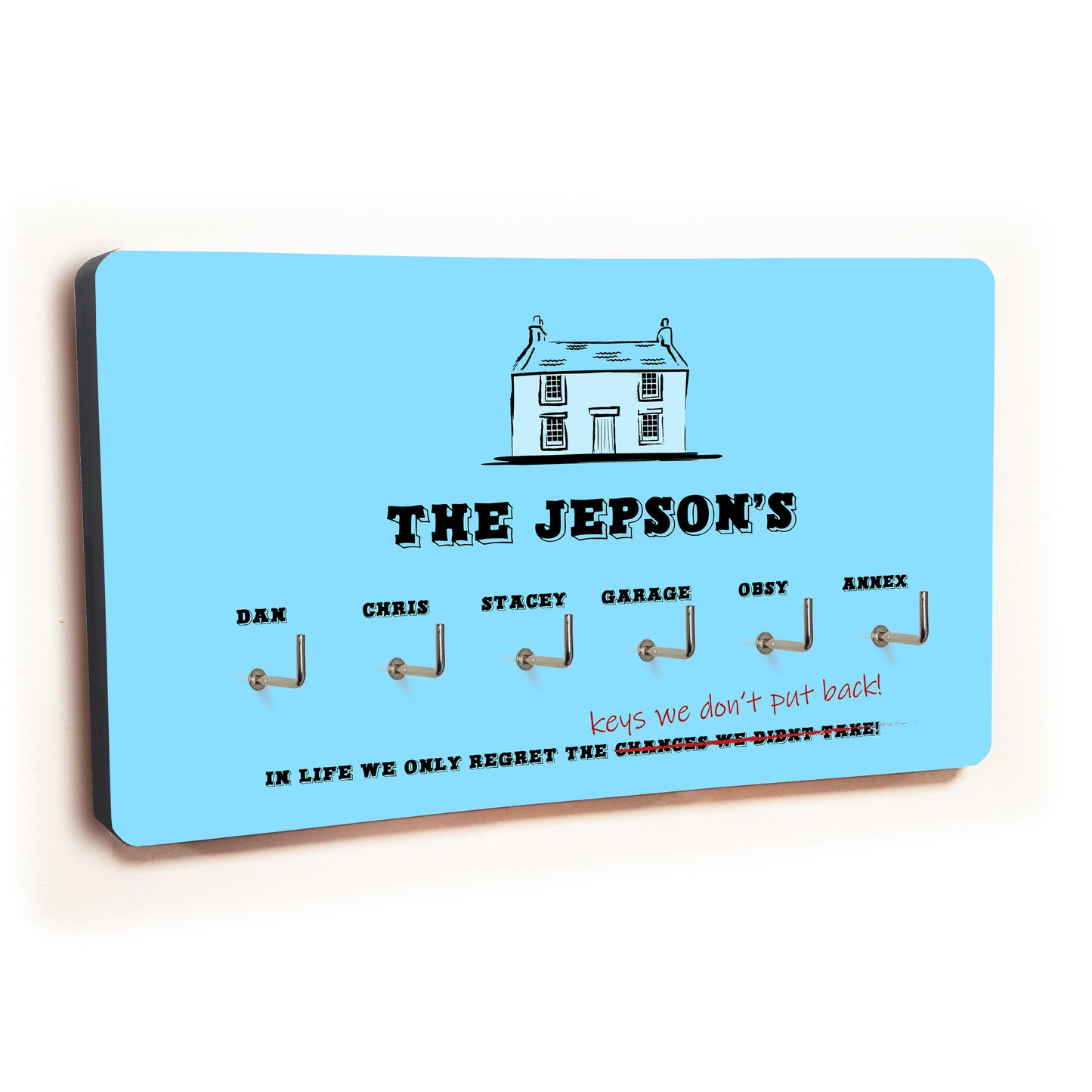 Personalised Novelty Blue 6 hook key holder - House Image 2