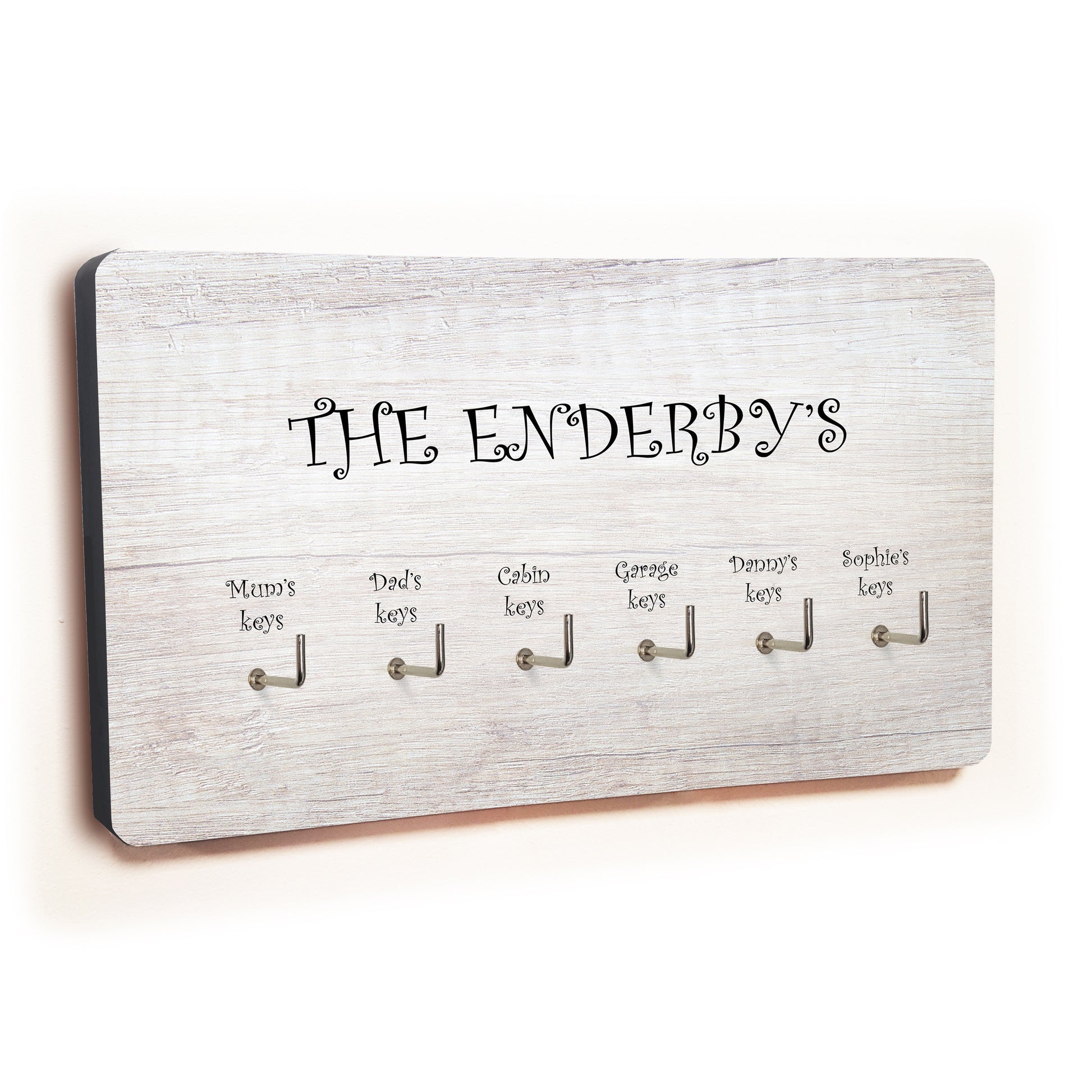 Personalised Novelty 6 hook key holder - White wood Image 2