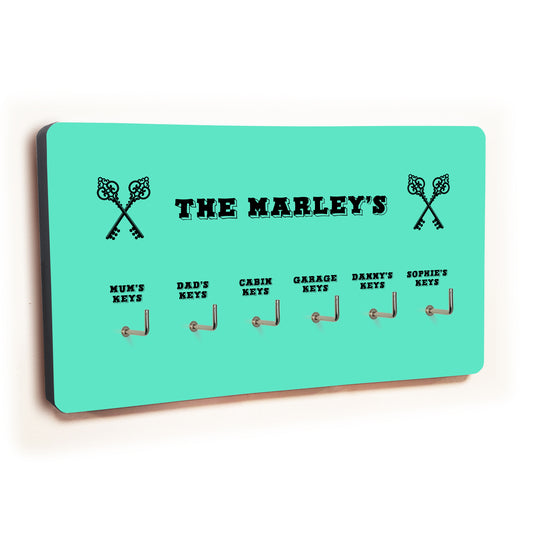 Personalised Novelty Teal 6 hook key holder - Cross keys Image 1