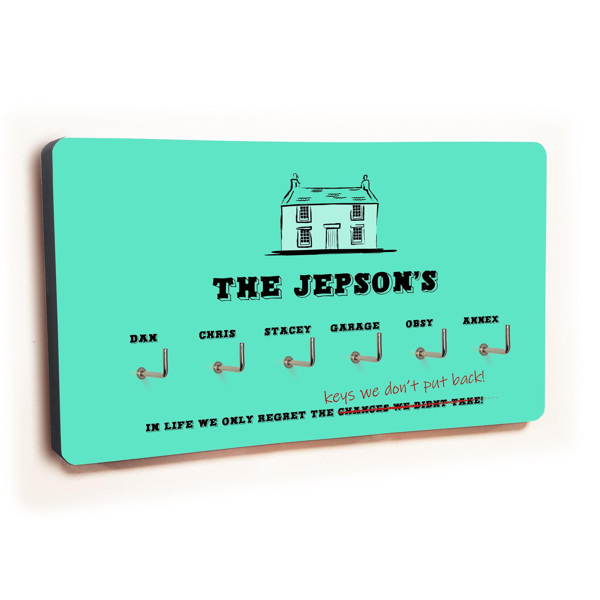 Personalised Novelty Teal 6 hook key holder - House Image 1