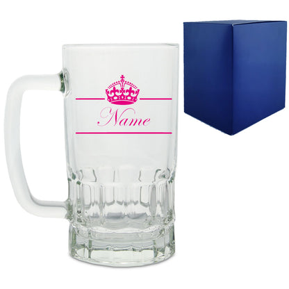 Personalised Glass Tankard, with any Name and crown design Image 2