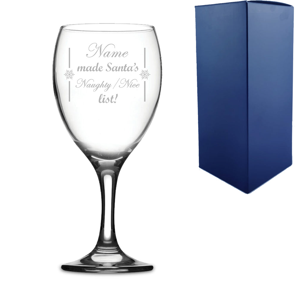 Engraved Christmas Wine Glass with Name made Santa's Naughty/Nice list! Design Image 2