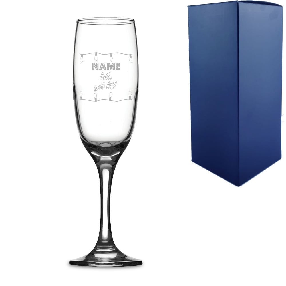 Engraved Christmas Champagne Flute with Name, Let's get lit! Design Image 2