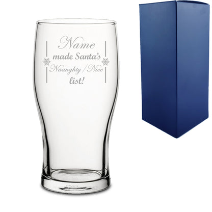 Engraved Novelty Christmas Pint Glass "Name made Santa's Naughty/Nice list!" With Gift Box Image 1