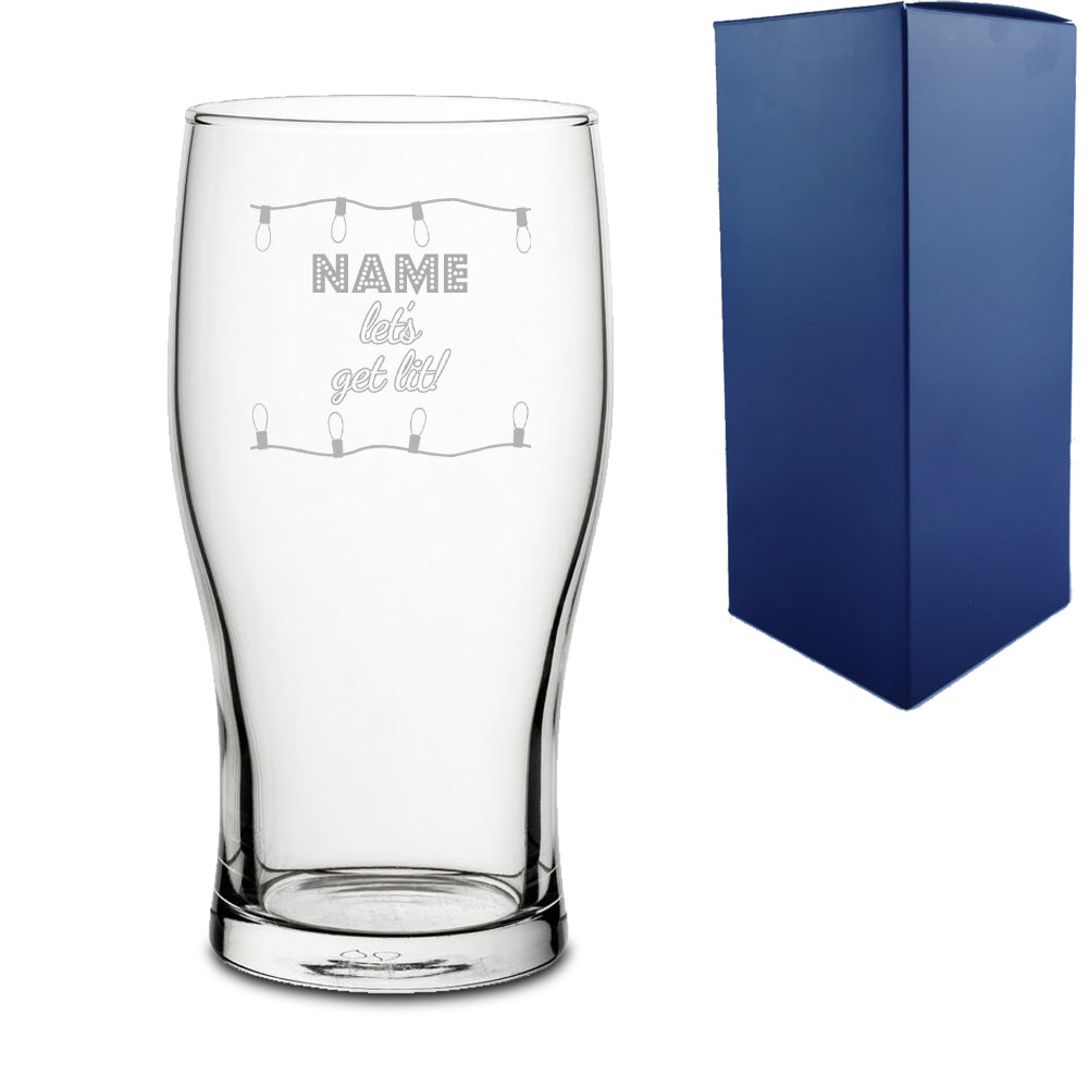 Engraved Christmas Pint Glass with Name, Let's get lit! Design Image 1