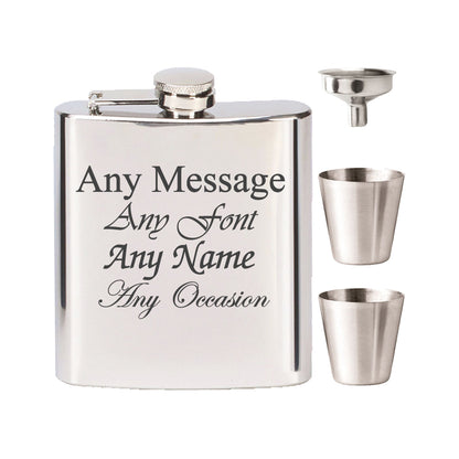 Engraved Stainless Steel 6oz Hip Flask with Funnel and Cups Image 1