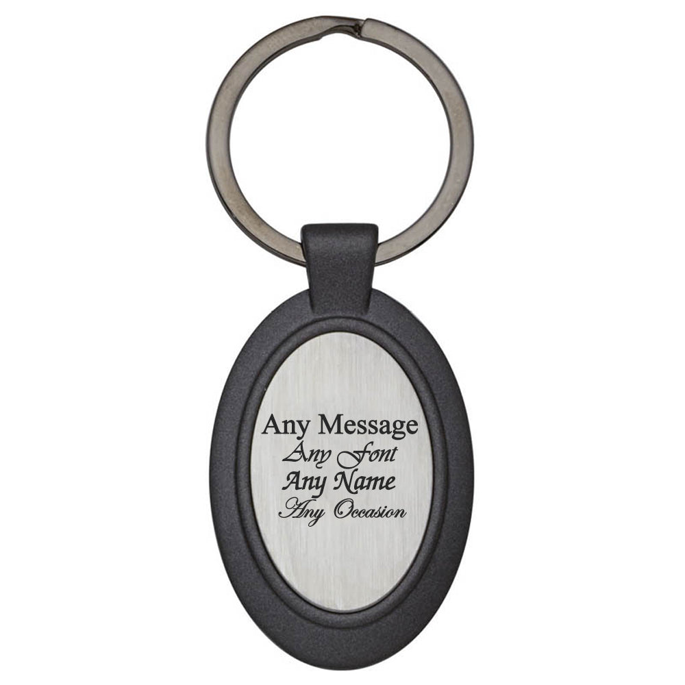 Engraved Oval Keyring with Black Border Image 1