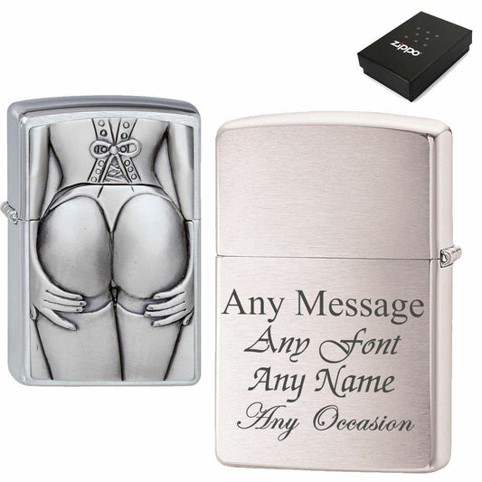 Engraved Brushed Chrome Stocking Girl Zippo, Official Zippo lighter Image 1