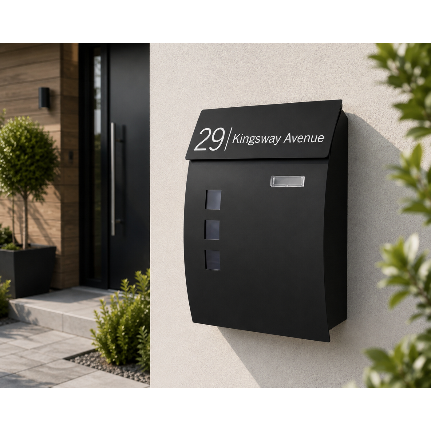 Large Lockable Mailbox | Wall Mounted Modern Black Post Box | Personalised Address Holder