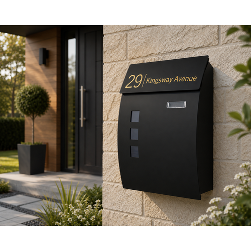 Large Lockable Mailbox | Wall Mounted Modern Black Post Box | Personalised Address Holder