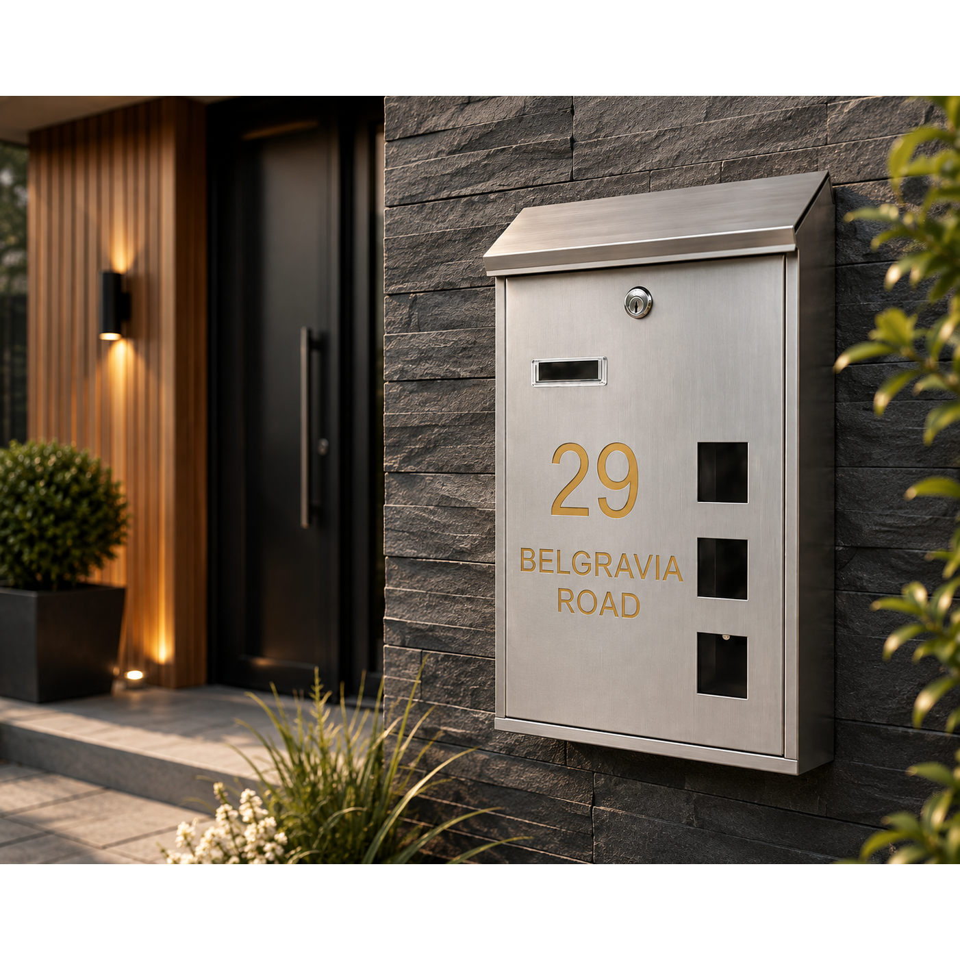 Personalised Stainless Steel Mailbox | Modern Custom Address Post Box