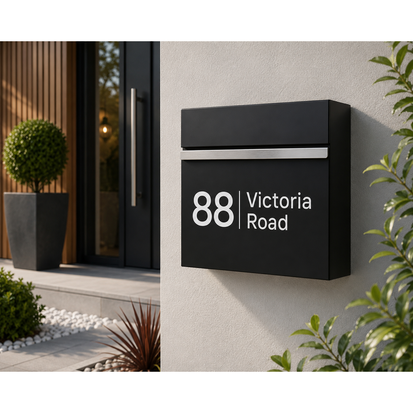 Personalised Address Post Box | Modern Minimal Letter Box | Outdoor Black Mail Holder