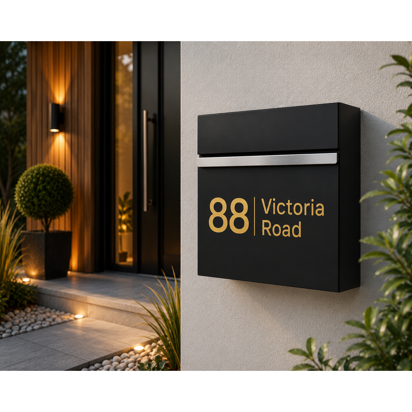 Personalised Address Post Box | Modern Minimal Letter Box | Outdoor Black Mail Holder