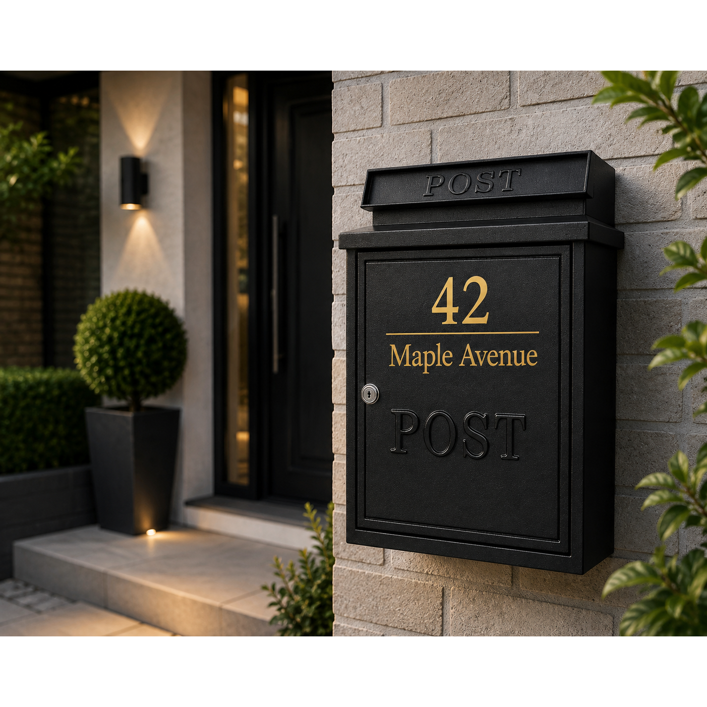 Personalised Wall Mounted Post Box | Black Powder-Coated Metal Mailbox for Exterior & Door