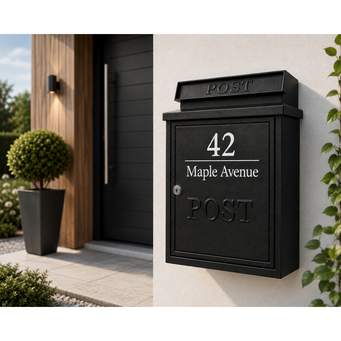 Personalised Wall Mounted Post Box | Black Powder-Coated Metal Mailbox for Exterior & Door
