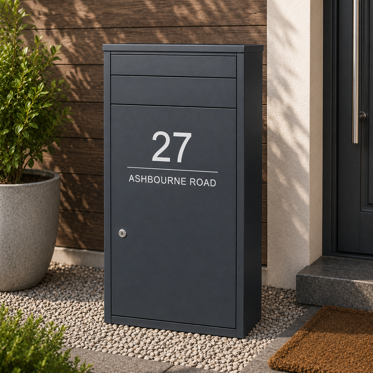 Large Personalised Lockable Parcel Post Box | Freestanding Secure Delivery Box | Anthracite Grey