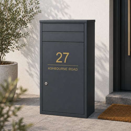 Large Personalised Lockable Parcel Post Box | Freestanding Secure Delivery Box | Anthracite Grey