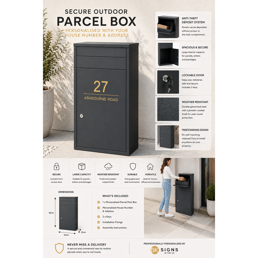 Large Personalised Lockable Parcel Post Box | Freestanding Secure Delivery Box | Anthracite Grey