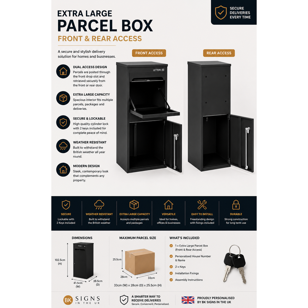 Personalised Extra Large Parcel Drop Box | Front & Rear Retrieval |  Multi Colours Available