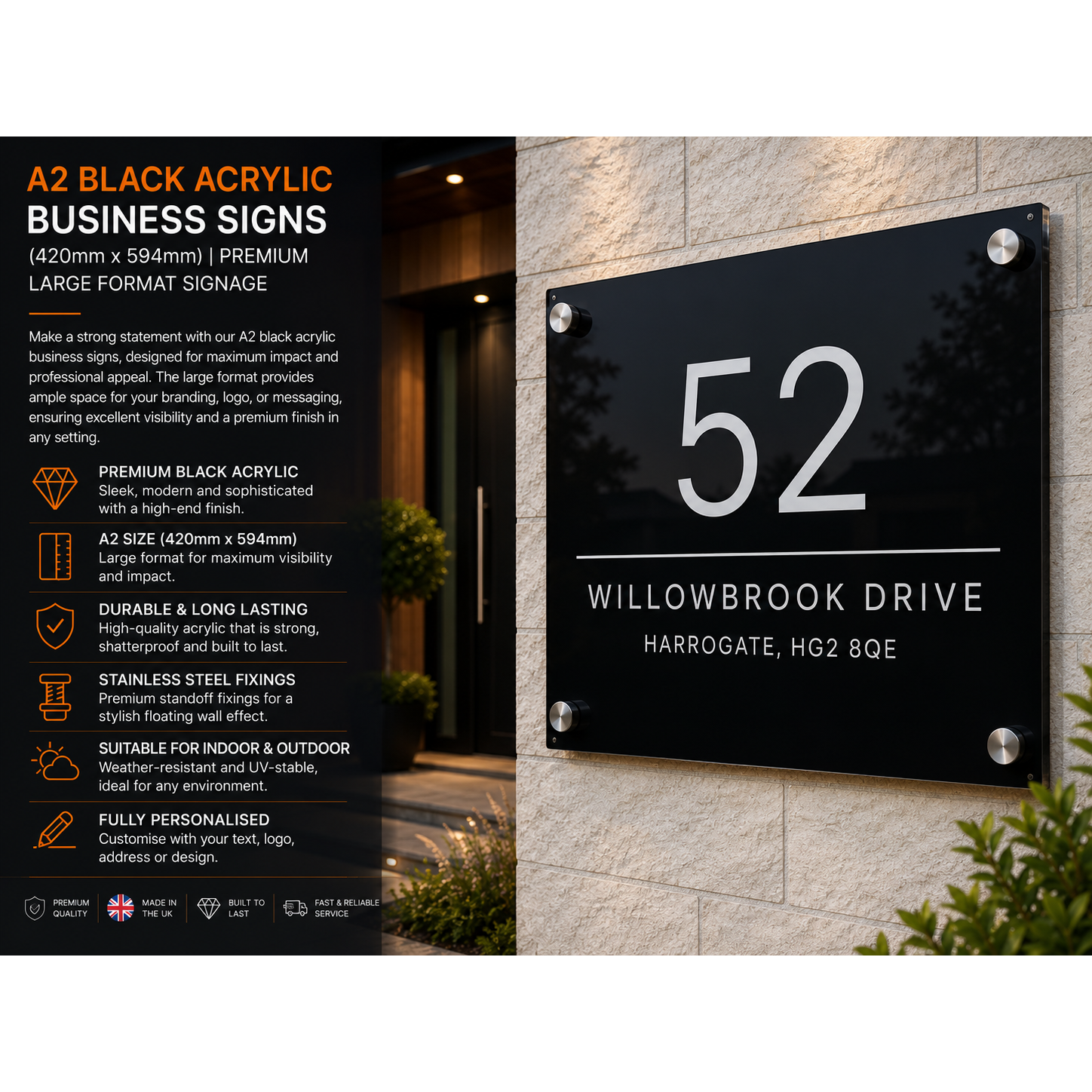 Personalised A2 Acrylic Sign 420mm x 594mm
