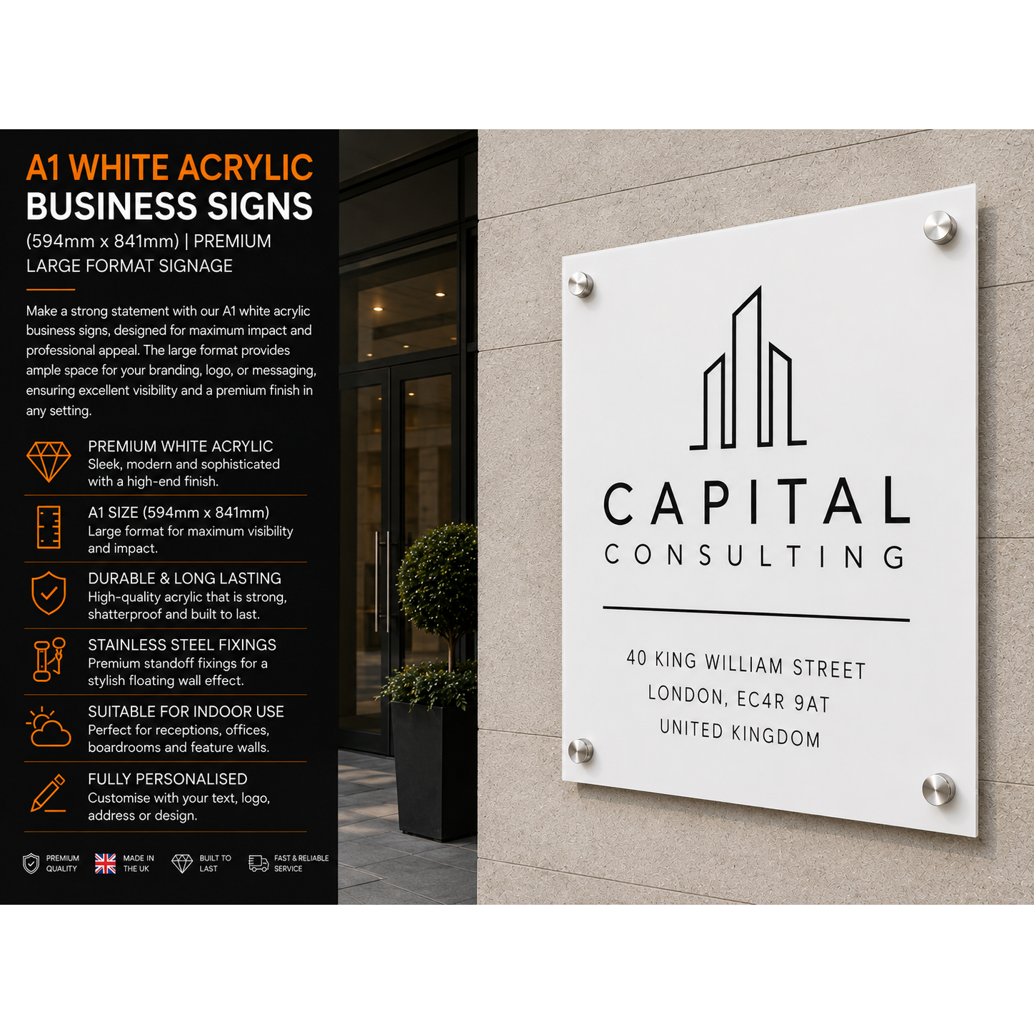 Personalised A1 Acrylic Sign 594mm x 841mm