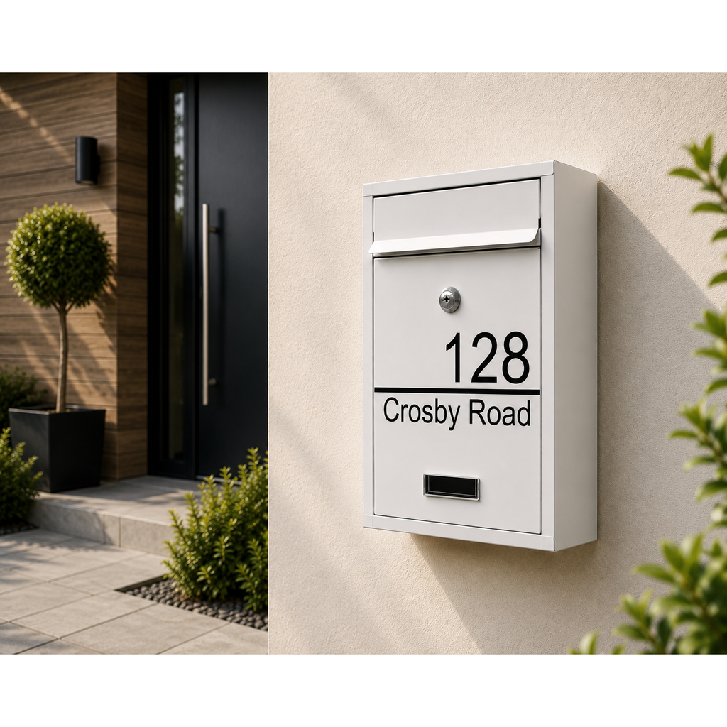 Personalised White Steel Wall Mounted Post Box