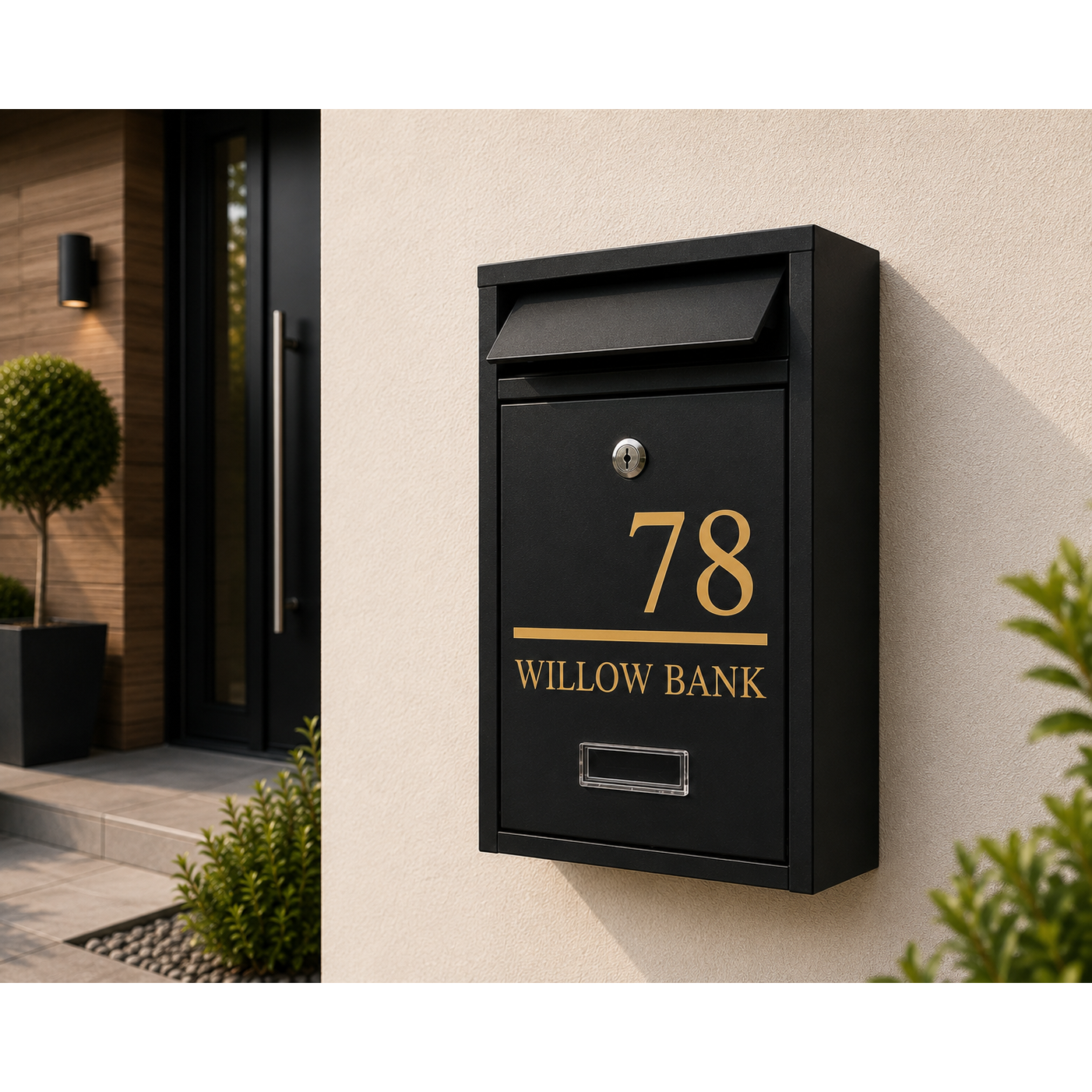 Personalised Black Steel Wall Mounted Post Box