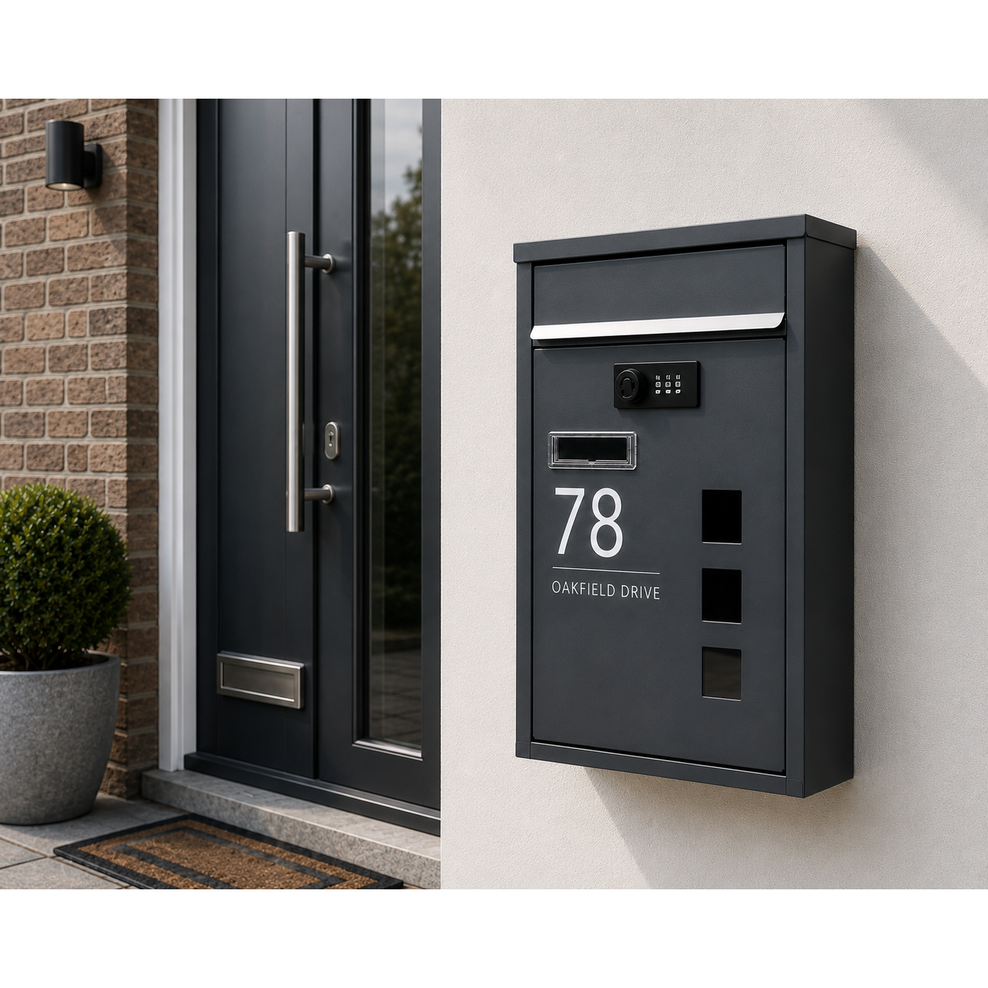 Modern Anthracite Grey Wall Mounted Mailbox with Combination Lock | Personalised Secure Post Box