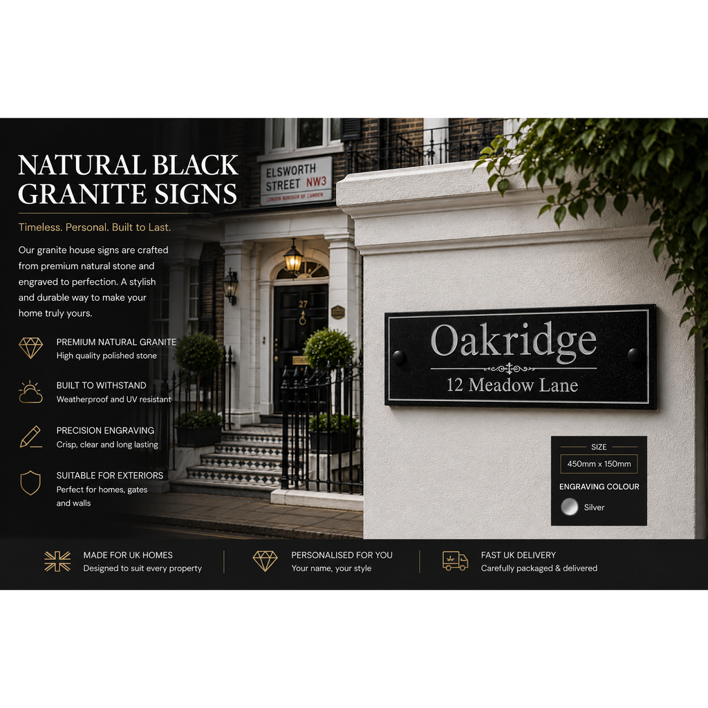 Personalised Black Granite Sign 450mm x 150mm