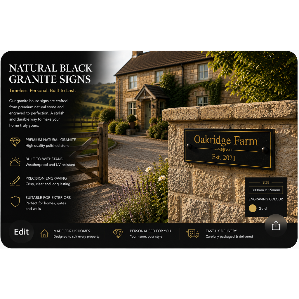 Personalised Black Granite Sign 300mm x 150mm