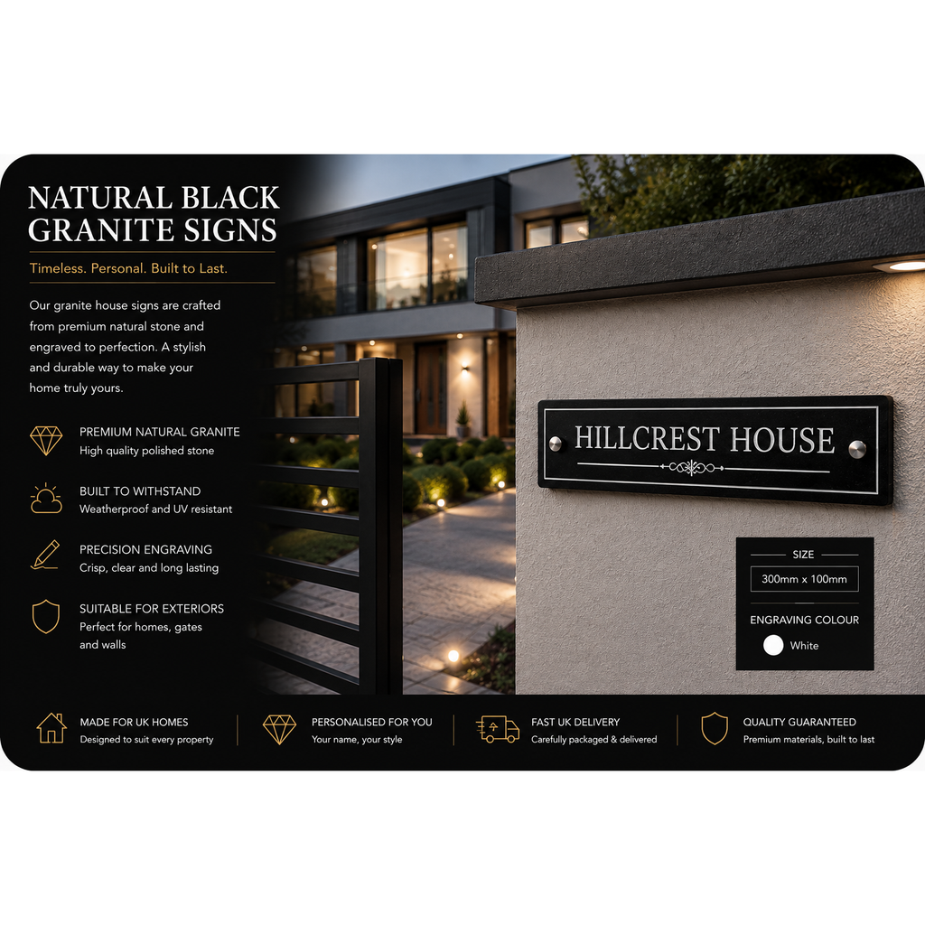 Personalised Black Granite Sign 300mm x 100mm