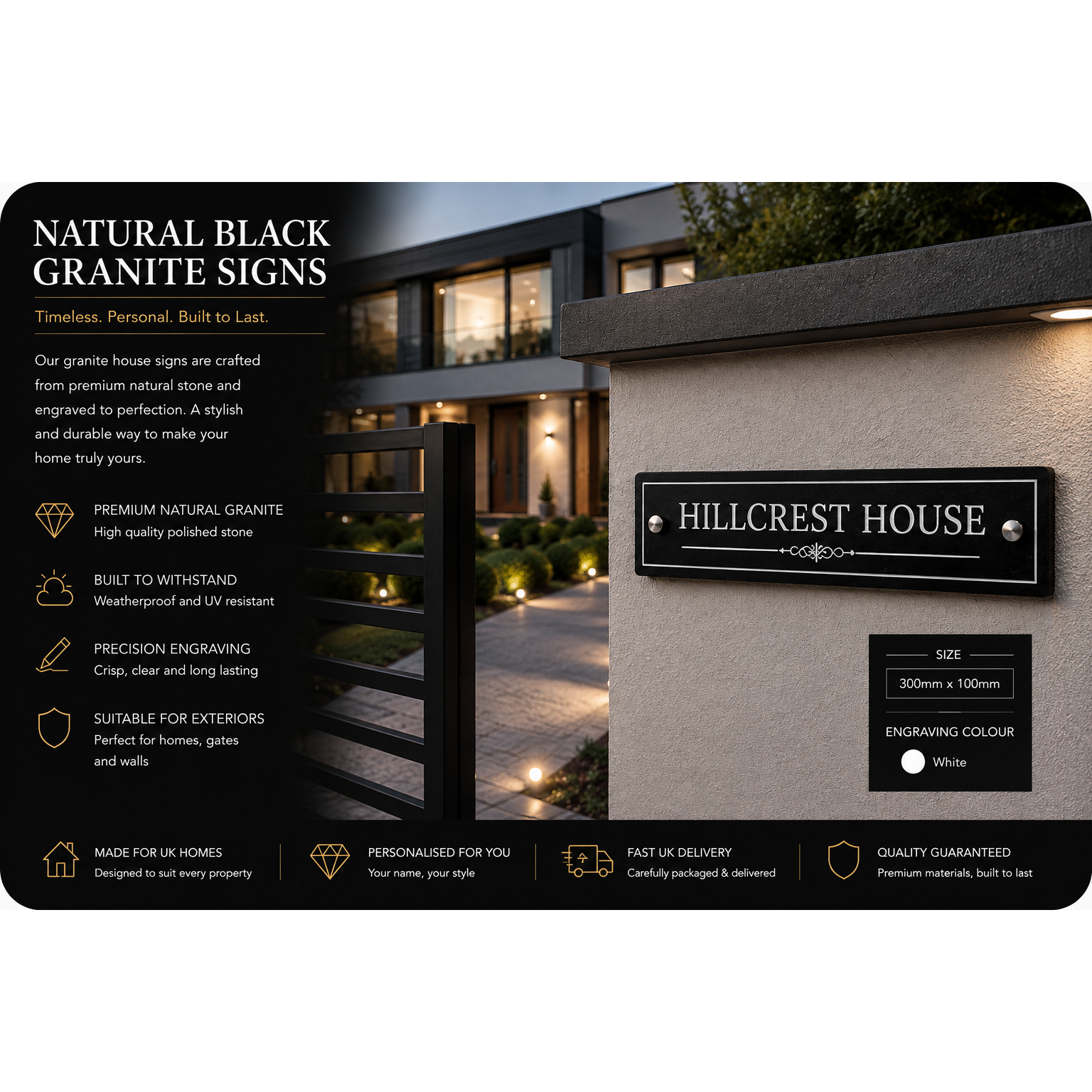 Personalised Black Granite Sign 300mm x 100mm