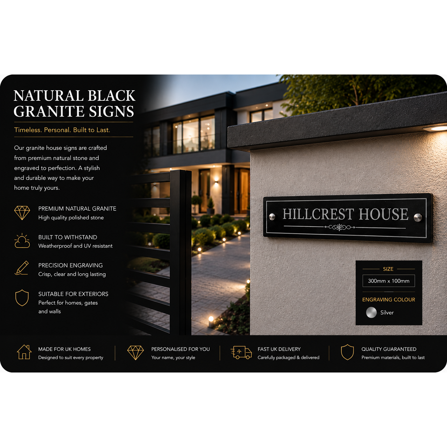 Personalised Black Granite Sign 300mm x 100mm