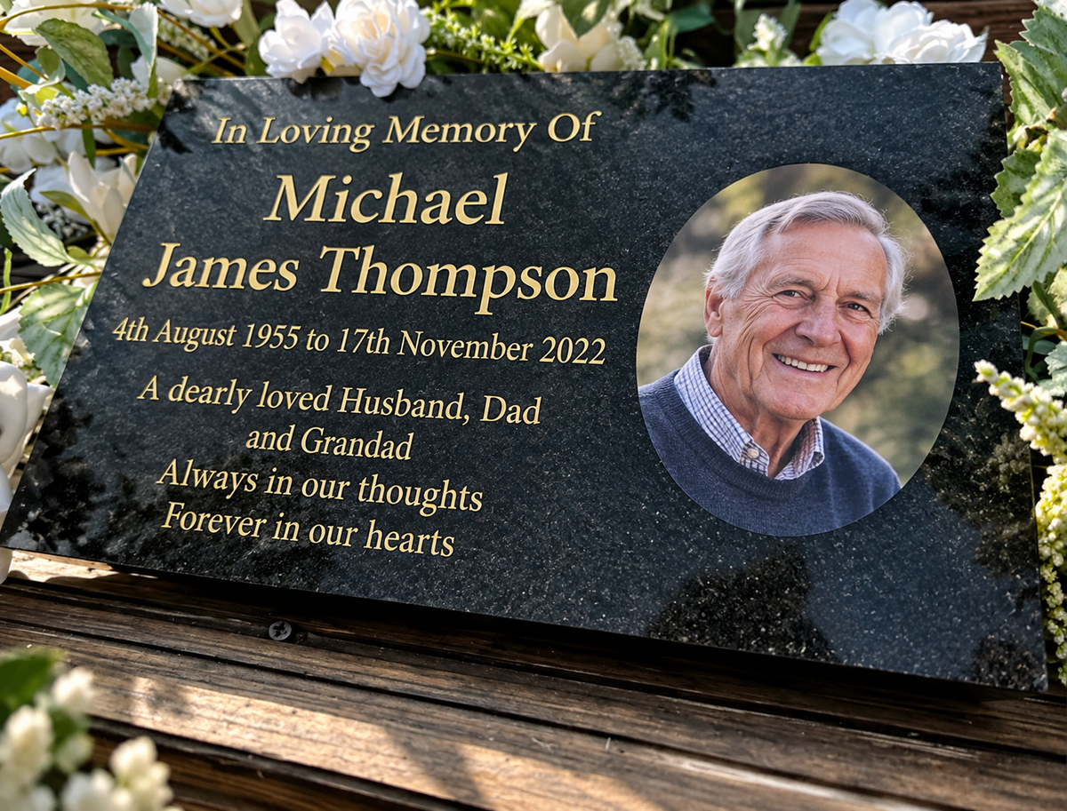 Personalised Granite Memorial Plaque with Photo – 300 × 200mm