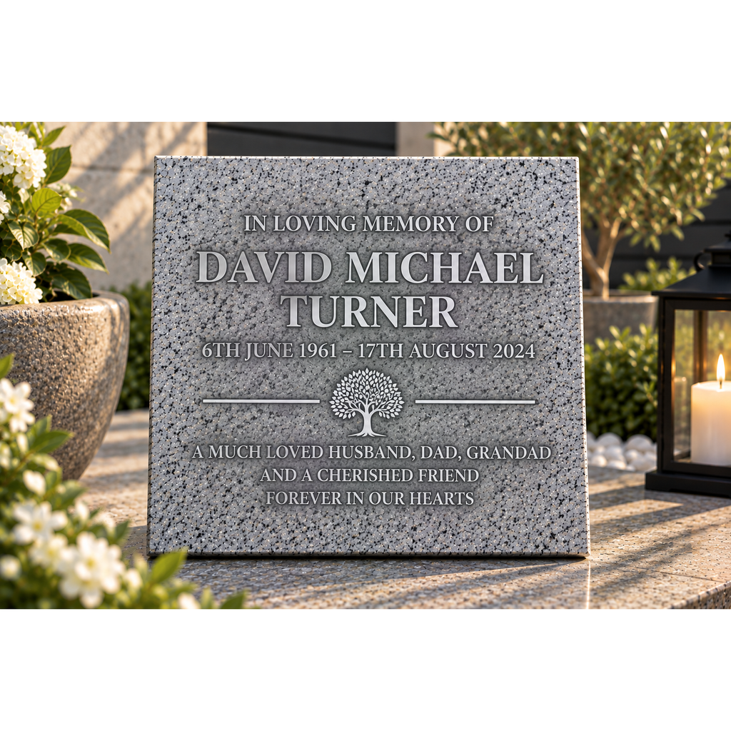 Personalised Silver Grey Memorial Plaque – 300mm × 300mm