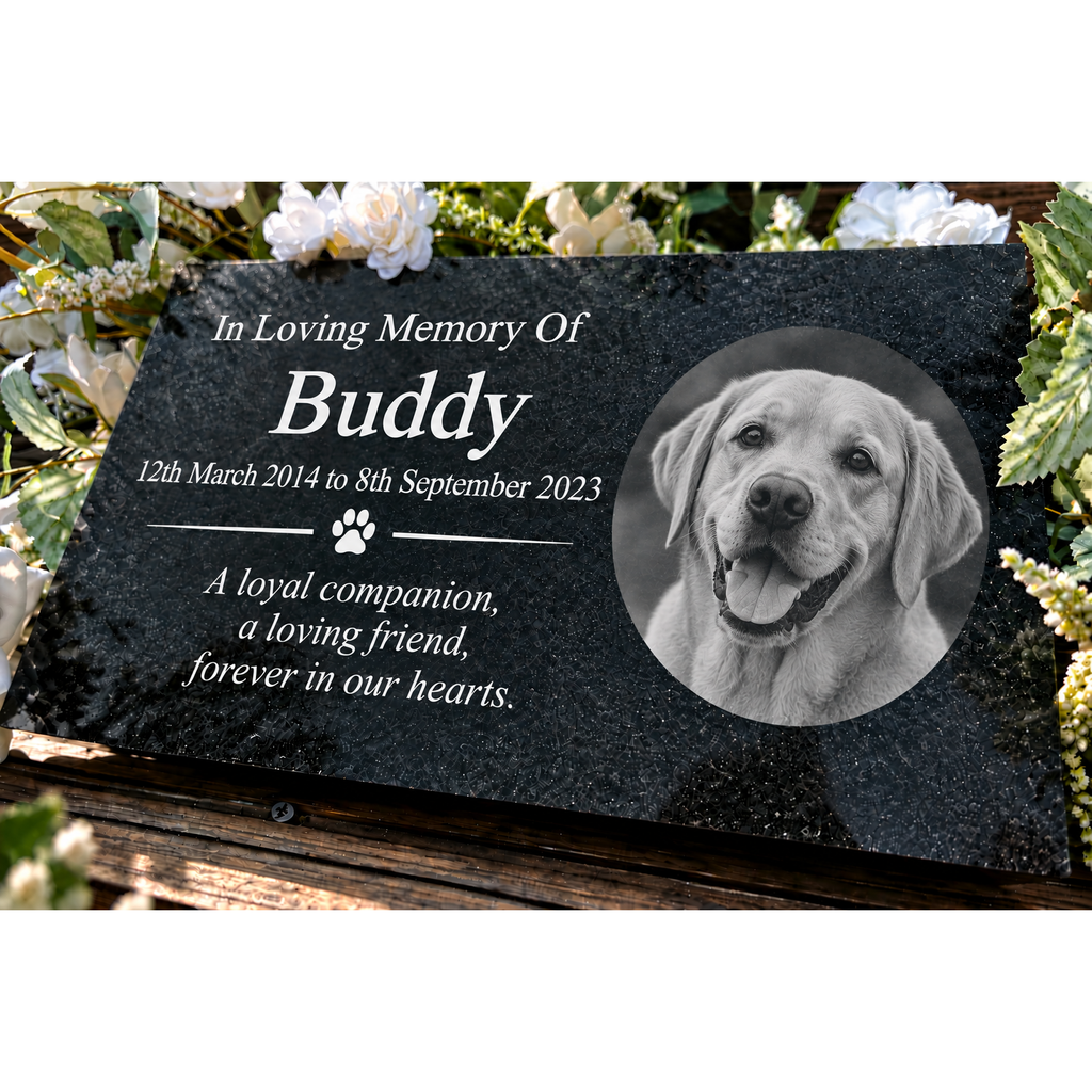 Personalised Pet Memorial Black Granite Sign 300mm x 200mm