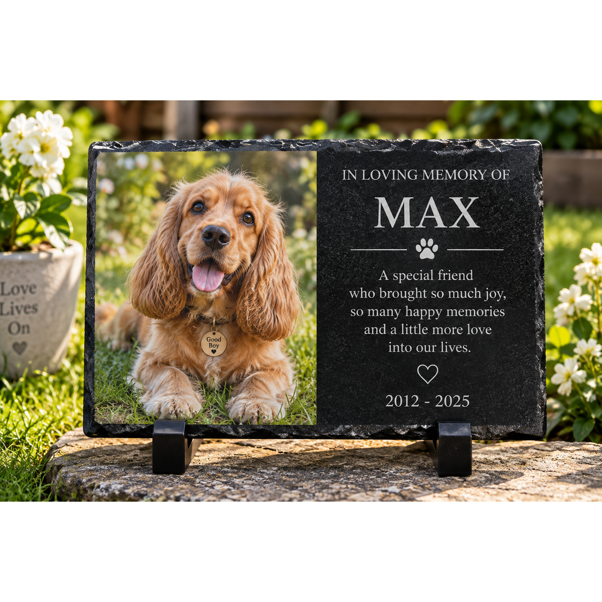 Personalised Pet Memorial Granite Stone – Photo & Engraved 100mm x 190mm