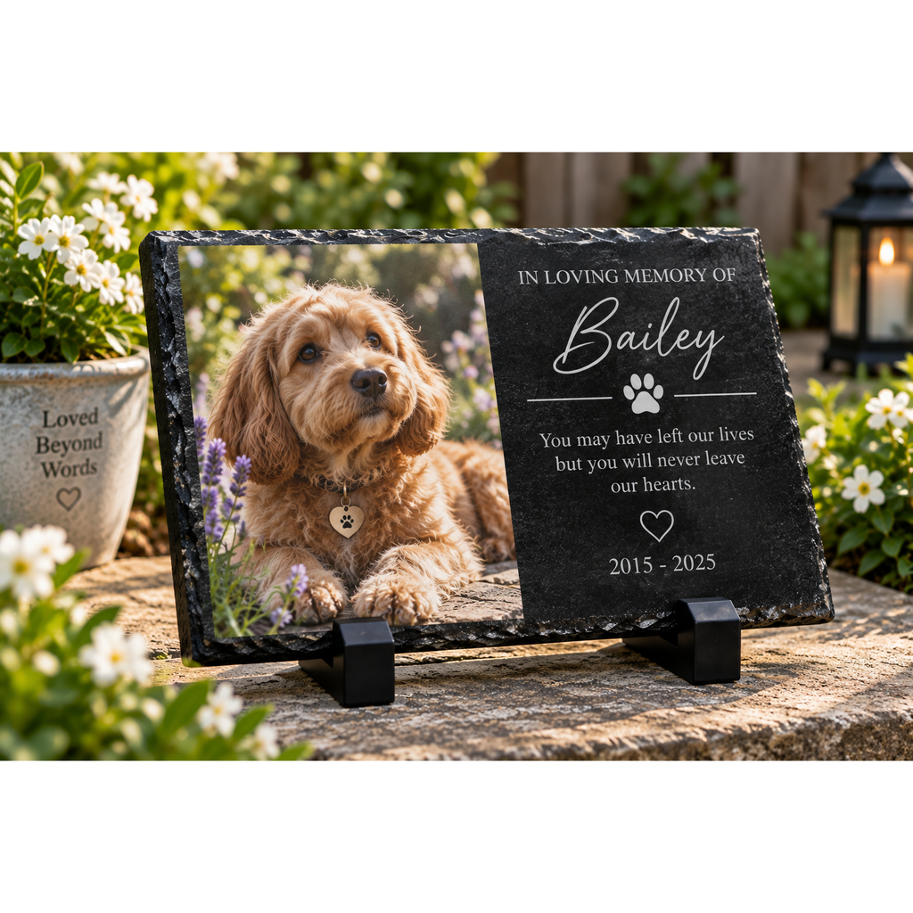 Personalised Pet Memorial Granite Stone – Photo & Engraved 100mm x 190mm