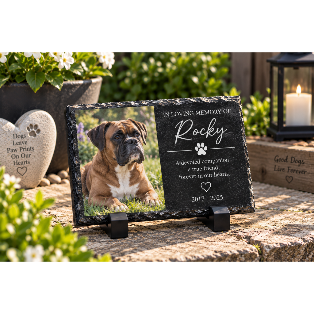 Personalised Pet Memorial Granite Stone – Photo & Engraved 100mm x 190mm