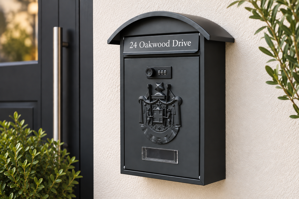 Black Heritage Lockable Post Box – Combination Lock & Personalised Address